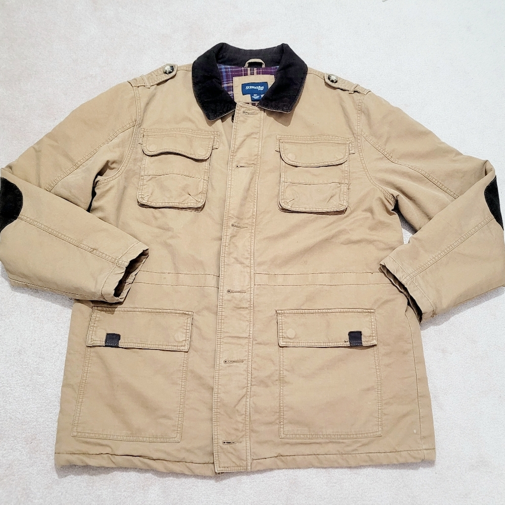 St John’s Bay Barn Coat Chore Jacket 2XLT Tan Brown Corduroy Collar Plaid Lined - Picture 6 of 14